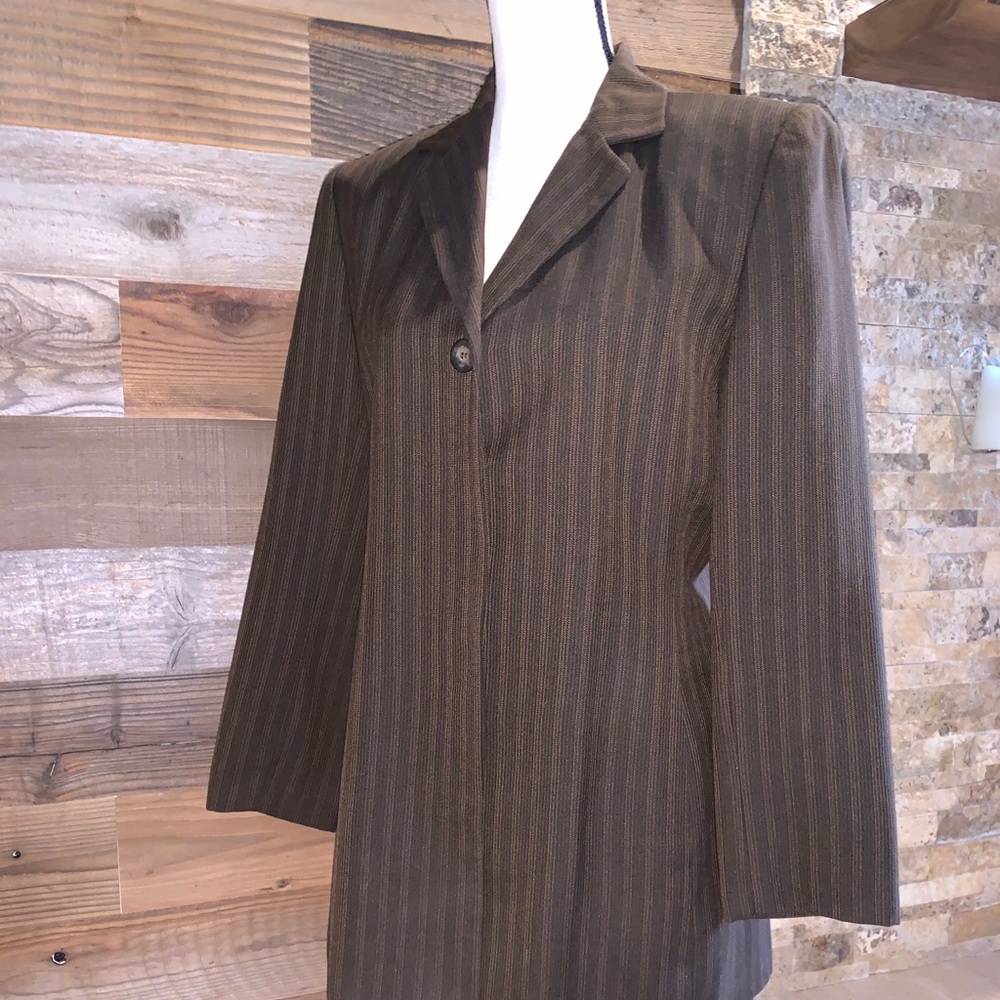 Women's Dark Brown & Black Striped Suit with Skirt